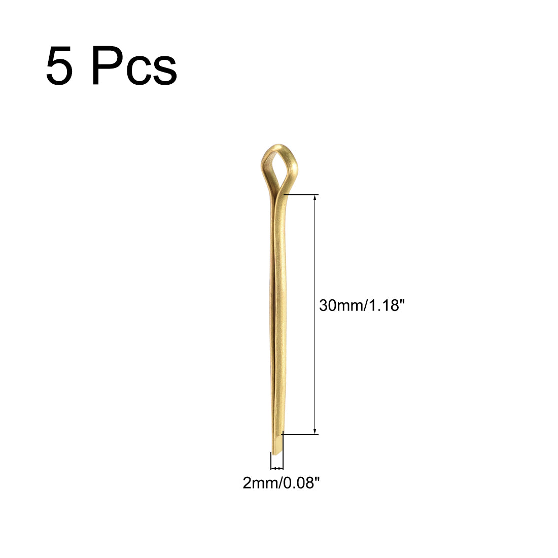 uxcell Uxcell Split Cotter Pin - 2mm x 30mm Solid Brass 2-Prongs Gold Tone 5Pcs