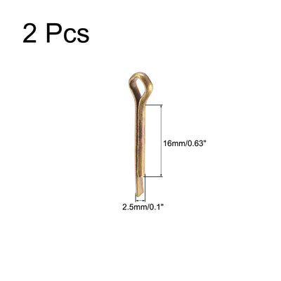 Harfington Uxcell Split Cotter Pin - 2.5mm x 16mm Solid Brass 2-Prongs Gold Tone 2Pcs