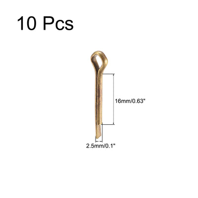 Harfington Uxcell Split Cotter Pin - 2.5mm x 16mm Solid Brass 2-Prongs Gold Tone 10Pcs