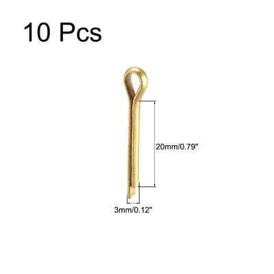Harfington Uxcell Split Cotter Pin - 3mm x 20mm Solid Brass 2-Prongs Gold Tone 10Pcs