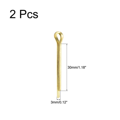 Harfington Uxcell Split Cotter Pin - 3mm x 30mm Solid Brass 2-Prongs Gold Tone 2Pcs