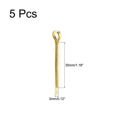 Harfington Uxcell Split Cotter Pin - 3mm x 30mm Solid Brass 2-Prongs Gold Tone 5Pcs