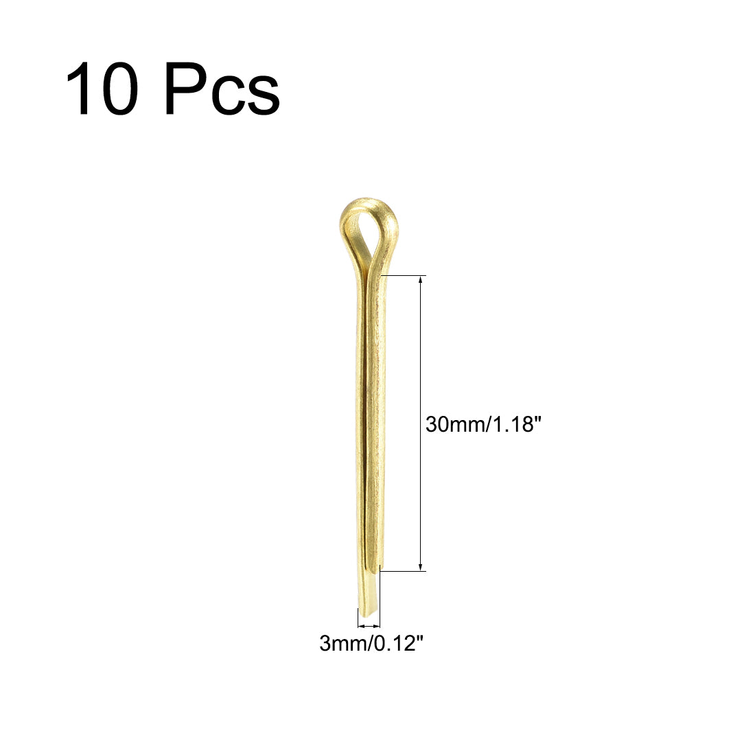 uxcell Uxcell Split Cotter Pin - 3mm x 30mm Solid Brass 2-Prongs Gold Tone 10Pcs