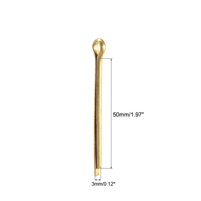 Harfington Uxcell Split Cotter Pin - 3mm x 50mm Solid Brass 2-Prongs Gold Tone
