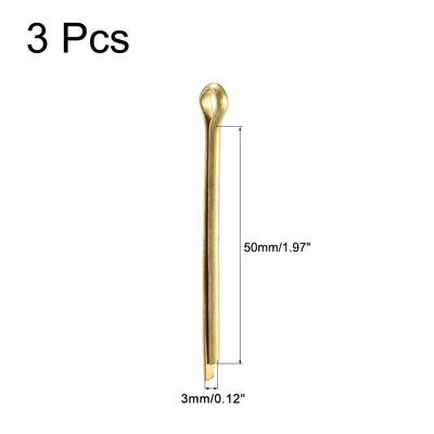 Harfington Uxcell Split Cotter Pin - 3mm x 50mm Solid Brass 2-Prongs Gold Tone 3Pcs