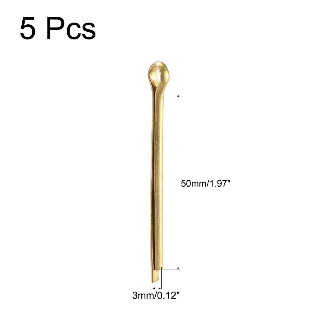 uxcell Uxcell Split Cotter Pin - 3mm x 50mm Solid Brass 2-Prongs Gold Tone 5Pcs