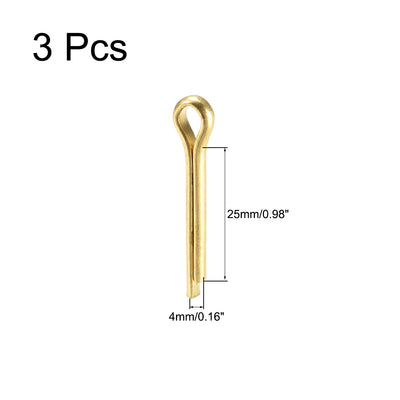 Harfington Uxcell Split Cotter Pin - 4mm x 25mm Solid Brass 2-Prongs Gold Tone 3Pcs