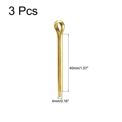 Harfington Uxcell Split Cotter Pin - 4mm x 40mm Solid Brass 2-Prongs Gold Tone 3Pcs