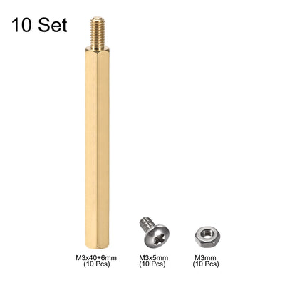 Harfington Uxcell M3 x 40mm + 6mm Male to Female Hex Brass Spacer Standoff Screw Nut 10set