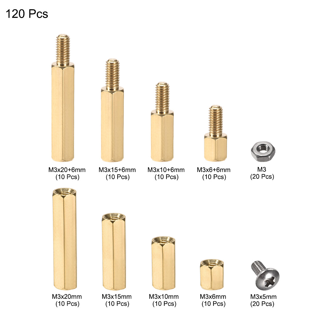 uxcell Uxcell M3 Male Female Hex Brass Spacer PCB Standoff Screw Nut Kit 120pcs
