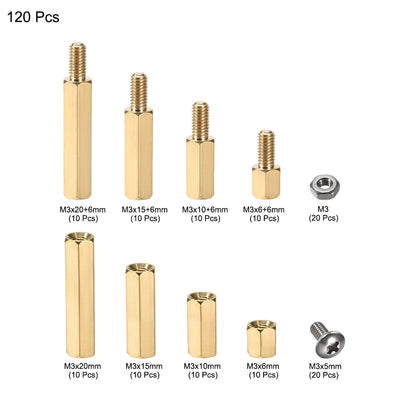 Harfington Uxcell M3 Male Female Hex Brass Spacer PCB Standoff Screw Nut Kit 120pcs