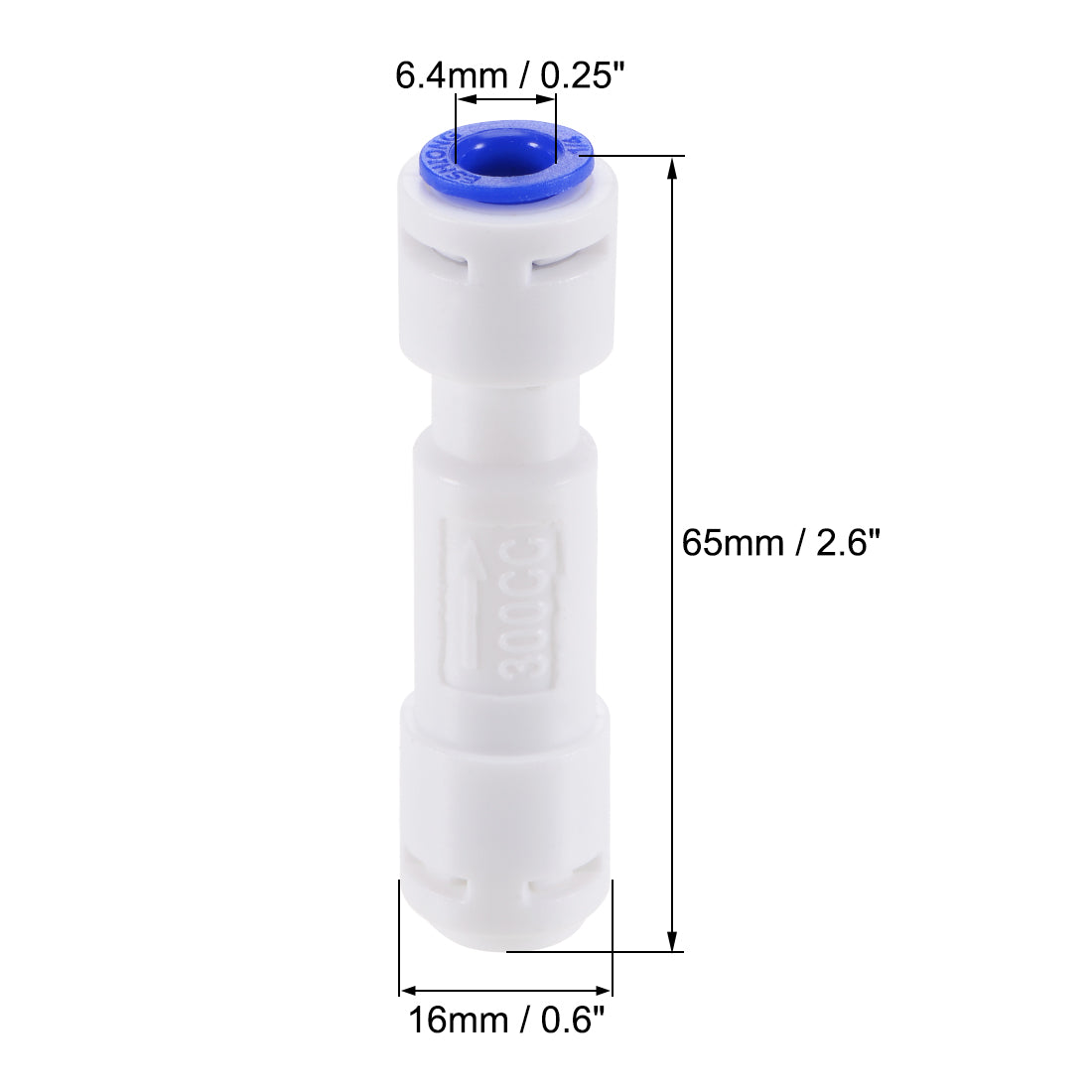 uxcell Uxcell Quick Connector Flow Restrictor 300CC 1/4" to 1/4", Straight Connect Fittings for RO Water Purifier, 65mm White Blue