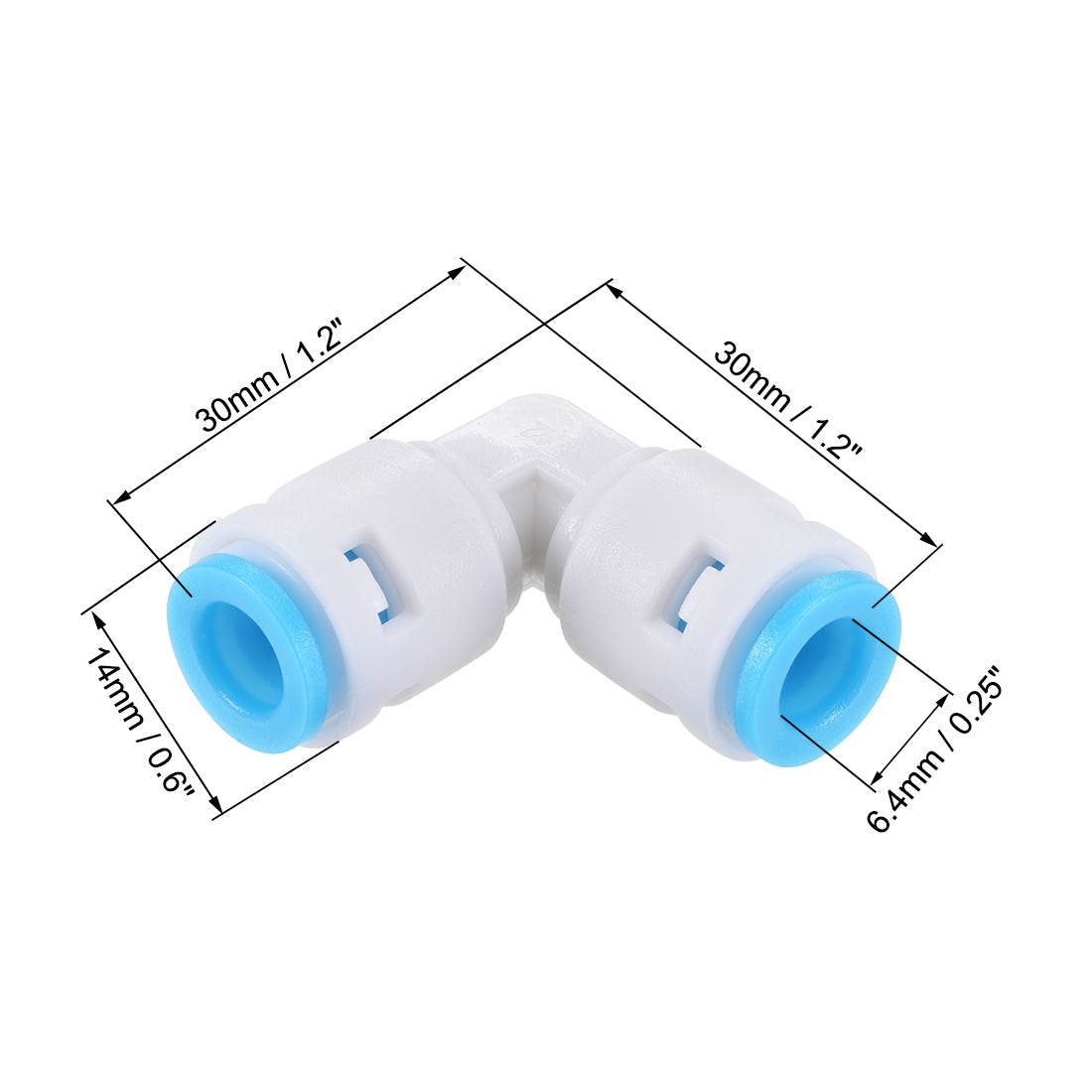 uxcell Uxcell Quick Connector L Type 1/4" to 1/4" Push Fit Elbow Connect Fittings for RO Water Purifier, 30x30mm White Blue 15Pcs