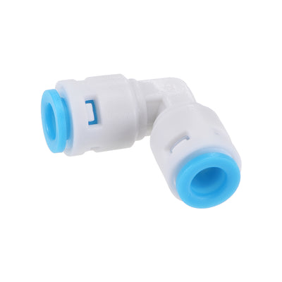 Harfington Uxcell Quick Connector L Type 1/4" to 1/4" Push Fit Elbow Connect Fittings for RO Water Purifier, 30x30mm White Blue 15Pcs