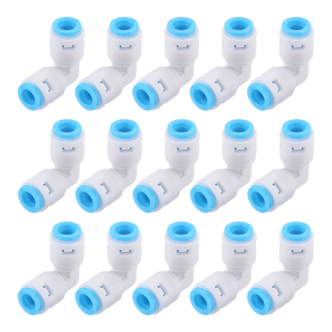 uxcell Uxcell Quick Connector L Type 1/4" to 1/4" Push Fit Elbow Connect Fittings for RO Water Purifier, 30x30mm White Blue 15Pcs