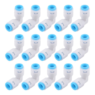uxcell Uxcell Quick Connector L Type 1/4" to 1/4" Push Fit Elbow Connect Fittings for RO Water Purifier, 30x30mm White Blue 15Pcs