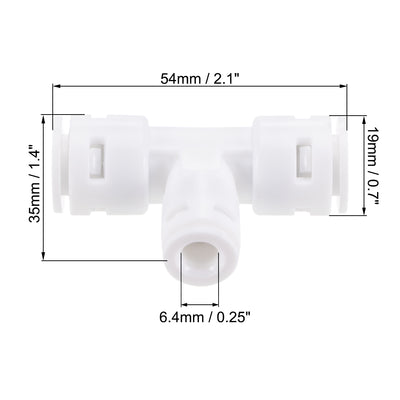 Harfington Uxcell Quick Connector 3 Way T Type 3/8"x3/8"x1/4" Push Fit Connect Fittings for RO Water Purifier, 54x35mm White 15Pcs