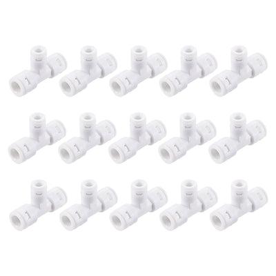 uxcell Uxcell Quick Connector 3 Way T Type 3/8"x3/8"x1/4" Push Fit Connect Fittings for RO Water Purifier, 54x35mm White 15Pcs