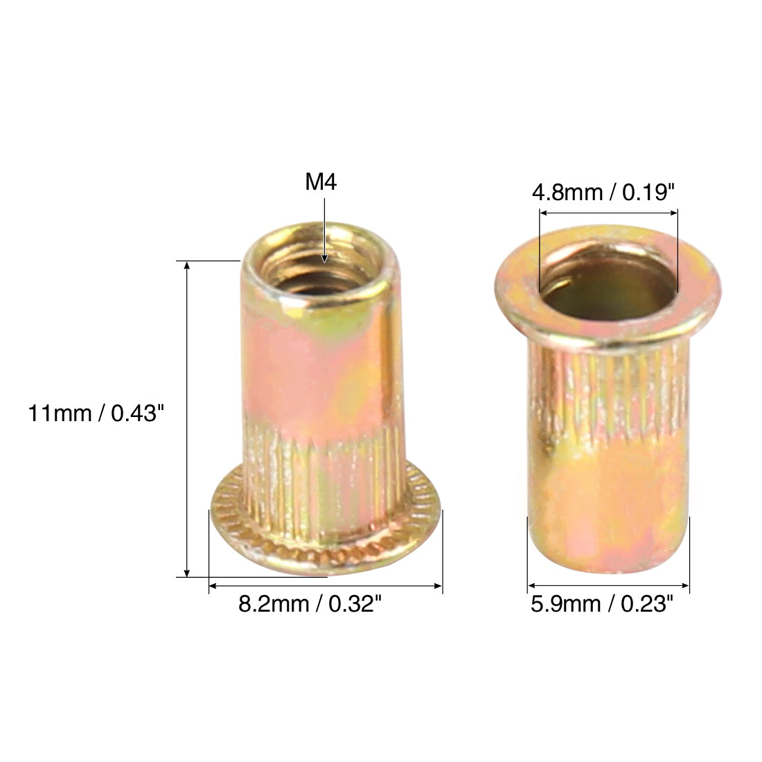 Harfington 25 Pcs Zinc Plated Carbon Steel Car Flat Head Rivet Nut Threaded Insert