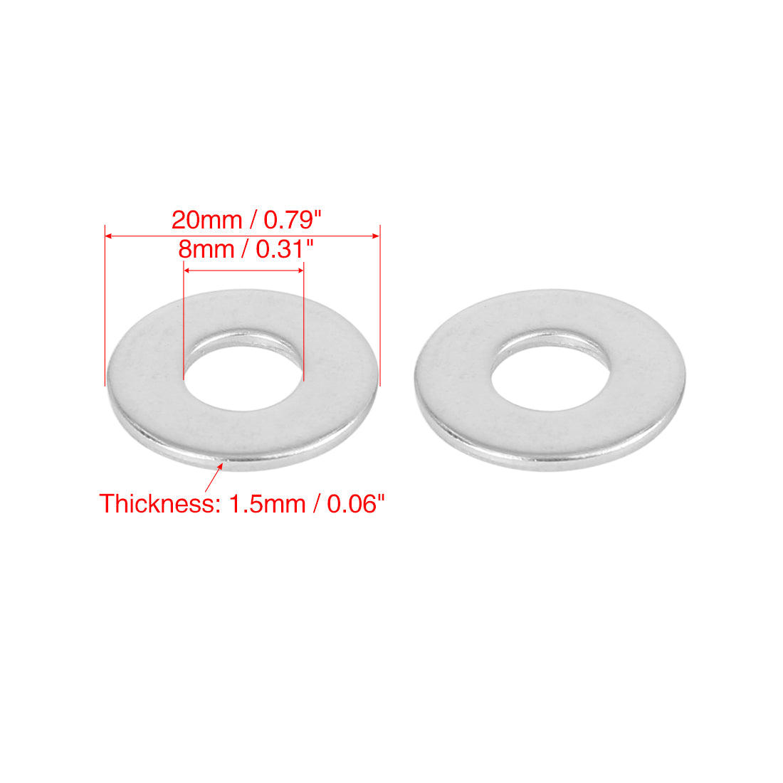 Harfington 55pcs M8 x 20mm x1.5mm Stainless Steel Car Fastener Sealing Flat Washer Gaskets