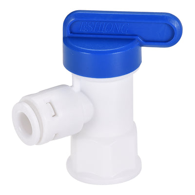 Harfington Uxcell Elbow Ball Valve Quick Connect Fitting, 1/4" Tube Outer Diameter, G1/4 Female Thread, for Water Purifiers, Blue and White