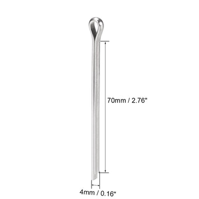 Harfington Uxcell Split Cotter Pin - 4mm x 70mm 304 Stainless Steel 2-Prongs Silver Tone 2Pcs