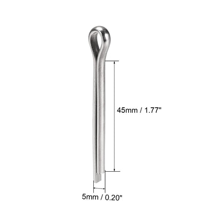 Harfington Uxcell Split Cotter Pin - 5mm x 45mm 304 Stainless Steel 2-Prongs Silver Tone 25Pcs