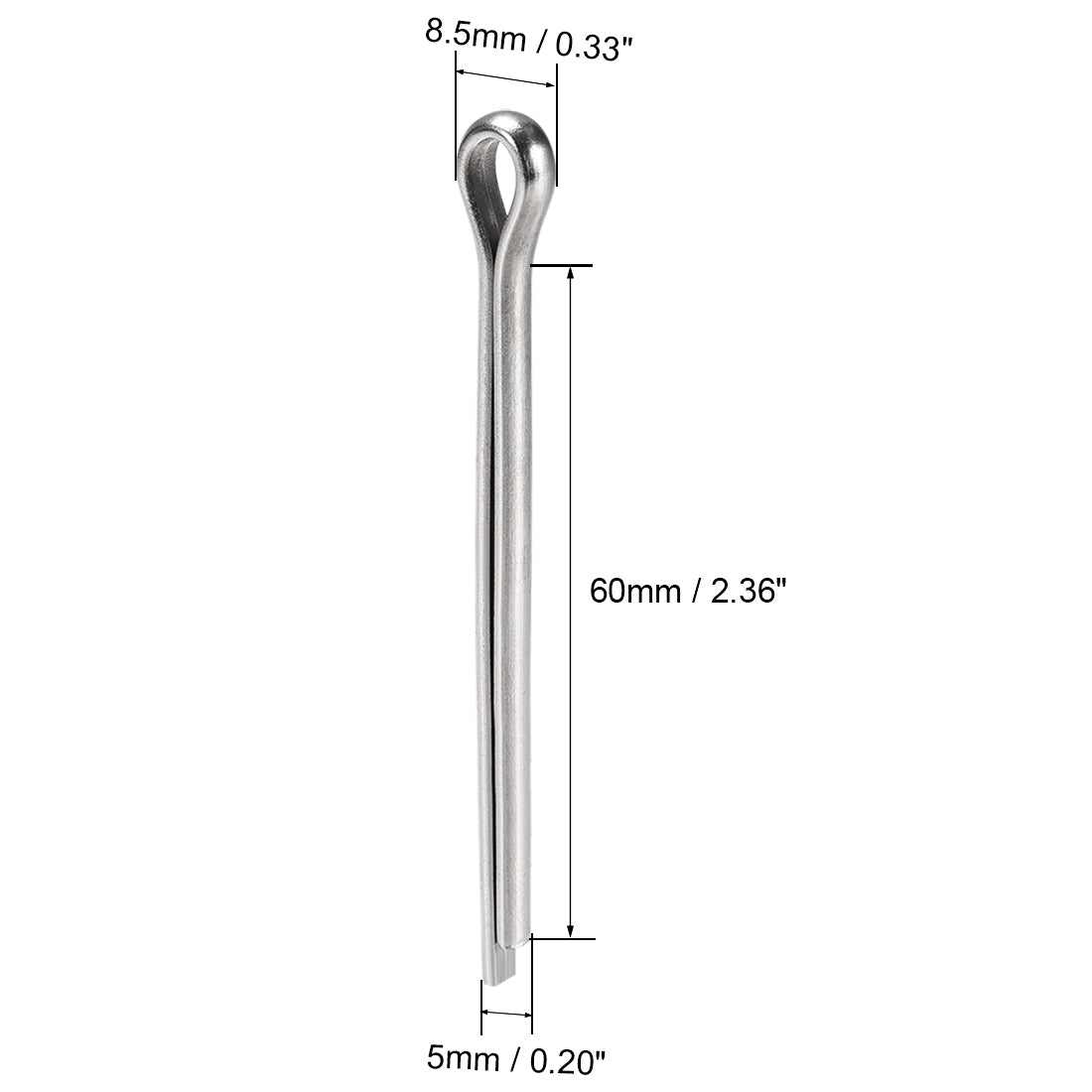 uxcell Uxcell Split Cotter Pin - 5mm x 60mm 304 Stainless Steel 2-Prongs Silver Tone 10Pcs