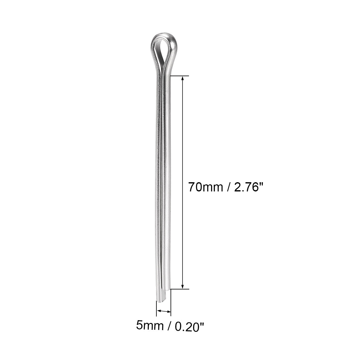 uxcell Uxcell Split Cotter Pin - 5mm x 70mm 304 Stainless Steel 2-Prongs Silver Tone 10Pcs