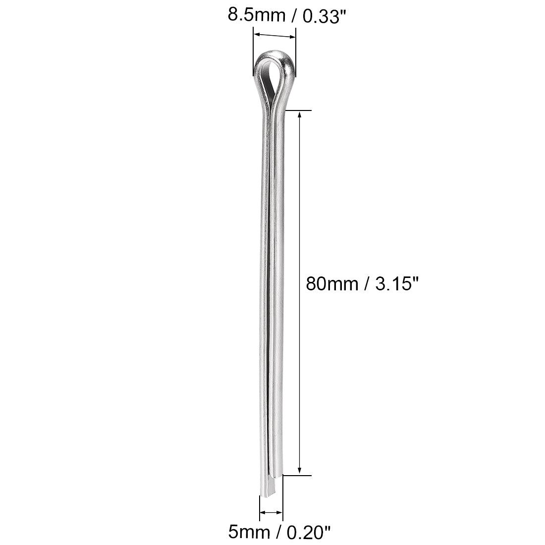 uxcell Uxcell Split Cotter Pin - 5mm x 80mm 304 Stainless Steel 2-Prongs Silver Tone 8Pcs