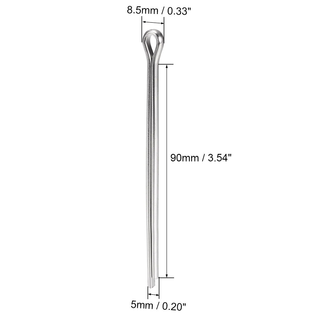 uxcell Uxcell Split Cotter Pin - 5mm x 90mm 304 Stainless Steel 2-Prongs Silver Tone 8Pcs