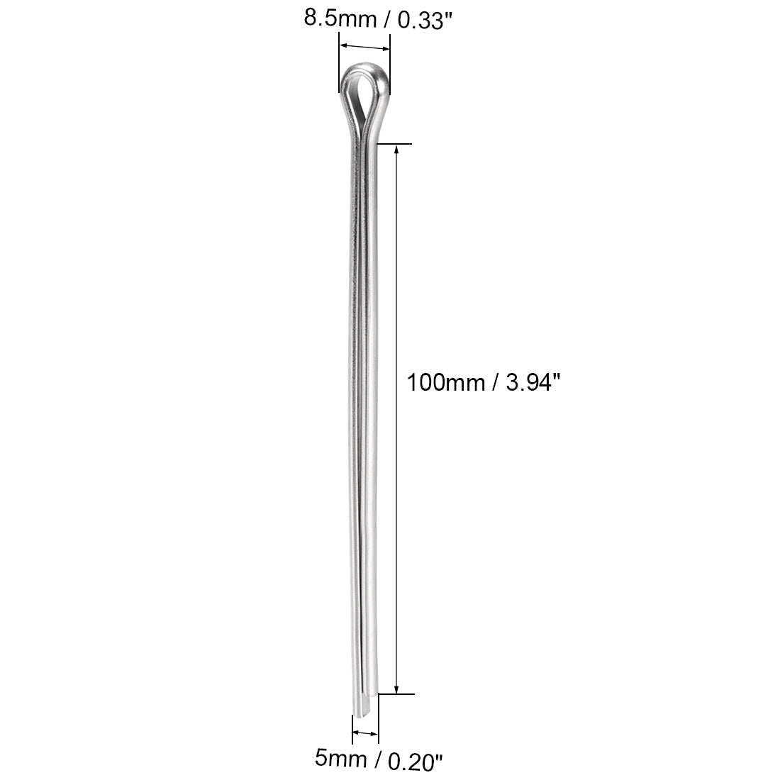 uxcell Uxcell Split Cotter Pin - 5mm x 100mm 304 Stainless Steel 2-Prongs Silver Tone 2Pcs