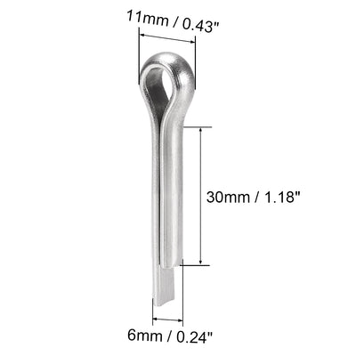 Harfington Uxcell Split Cotter Pin - 6mm x 30mm 304 Stainless Steel 2-Prongs Silver Tone 8Pcs
