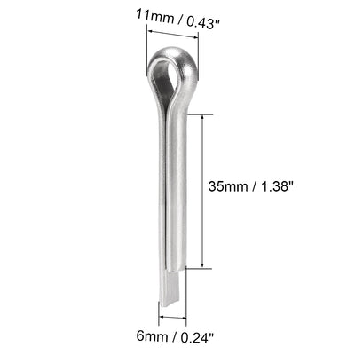 Harfington Uxcell Split Cotter Pin - 6mm x 35mm 304 Stainless Steel 2-Prongs Silver Tone 8Pcs