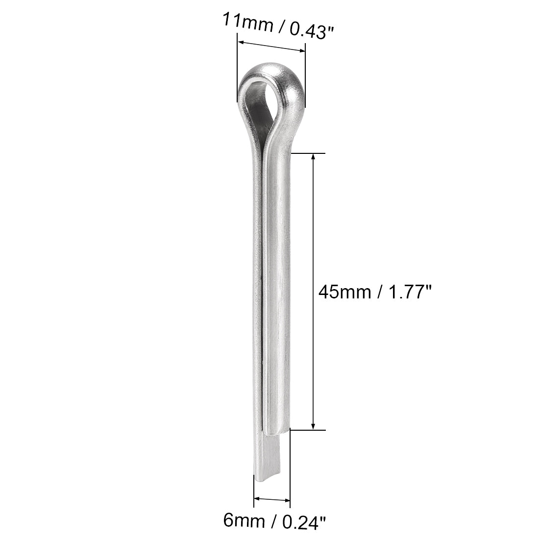 uxcell Uxcell Split Cotter Pin - 6mm x 45mm 304 Stainless Steel 2-Prongs Silver Tone 2Pcs