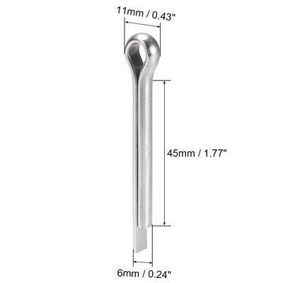 Harfington Uxcell Split Cotter Pin - 6mm x 45mm 304 Stainless Steel 2-Prongs Silver Tone 2Pcs