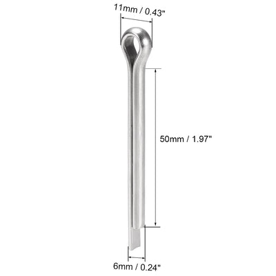 Harfington Uxcell Split Cotter Pin - 6mm x 50mm 304 Stainless Steel 2-Prongs Silver Tone 8Pcs