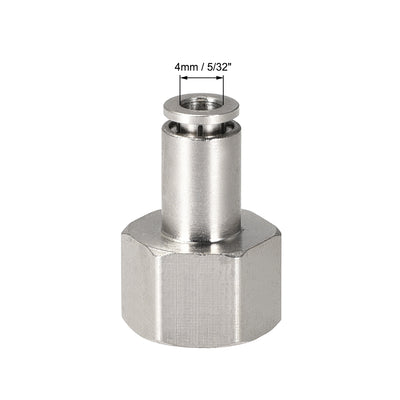 Harfington Uxcell Push to Connect Tube Fittings 4mm Tube OD x 1/4 PT Female Silver Tone 2Pcs
