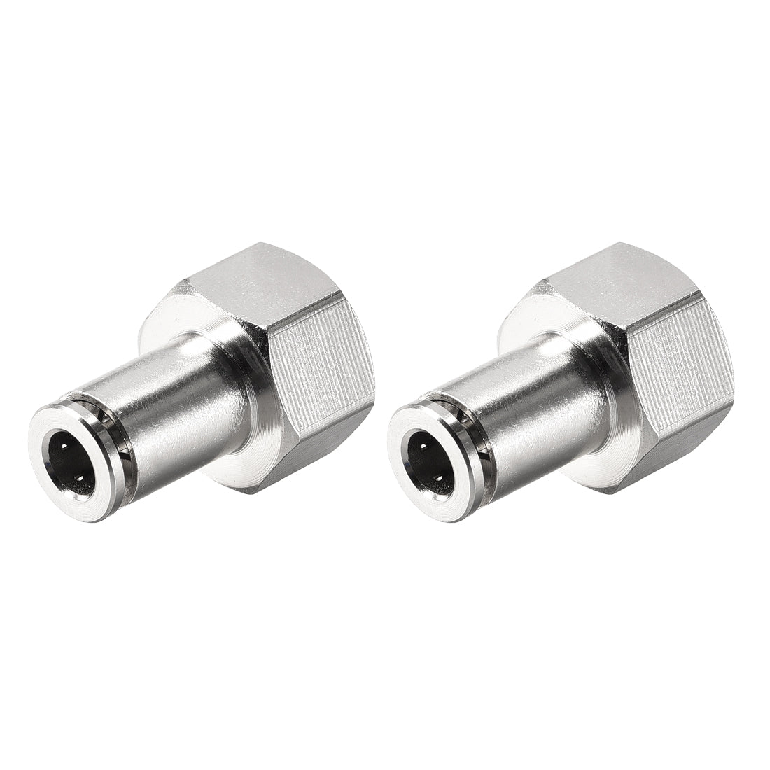 uxcell Uxcell Push to Connect Tube Fittings 6mm Tube OD x 3/8 PT Female Silver Tone 2Pcs