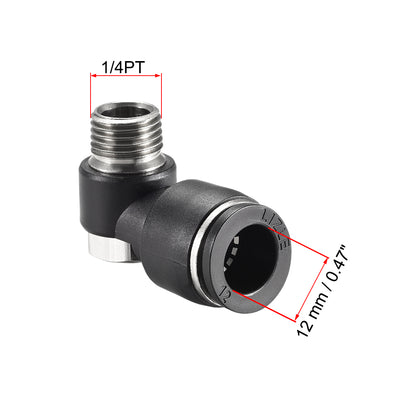 Harfington Uxcell Pneumatic Push to Connect Tube Fitting 12mm Tube to 1/4PT Male Thread Elbow 2Pcs