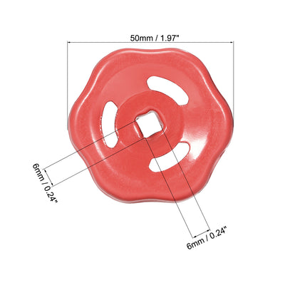 Harfington Uxcell Round Wheel Handle, Square Broach 6x6mm, Wheel OD 50mm Paint Iron Red 10Pcs
