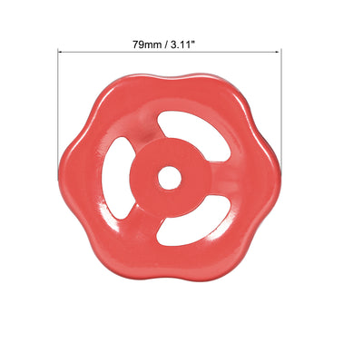 Harfington Uxcell Round Wheel Handle, Square Broach 8x8mm, Wheel OD 79mm Paint Iron Red 2Pcs