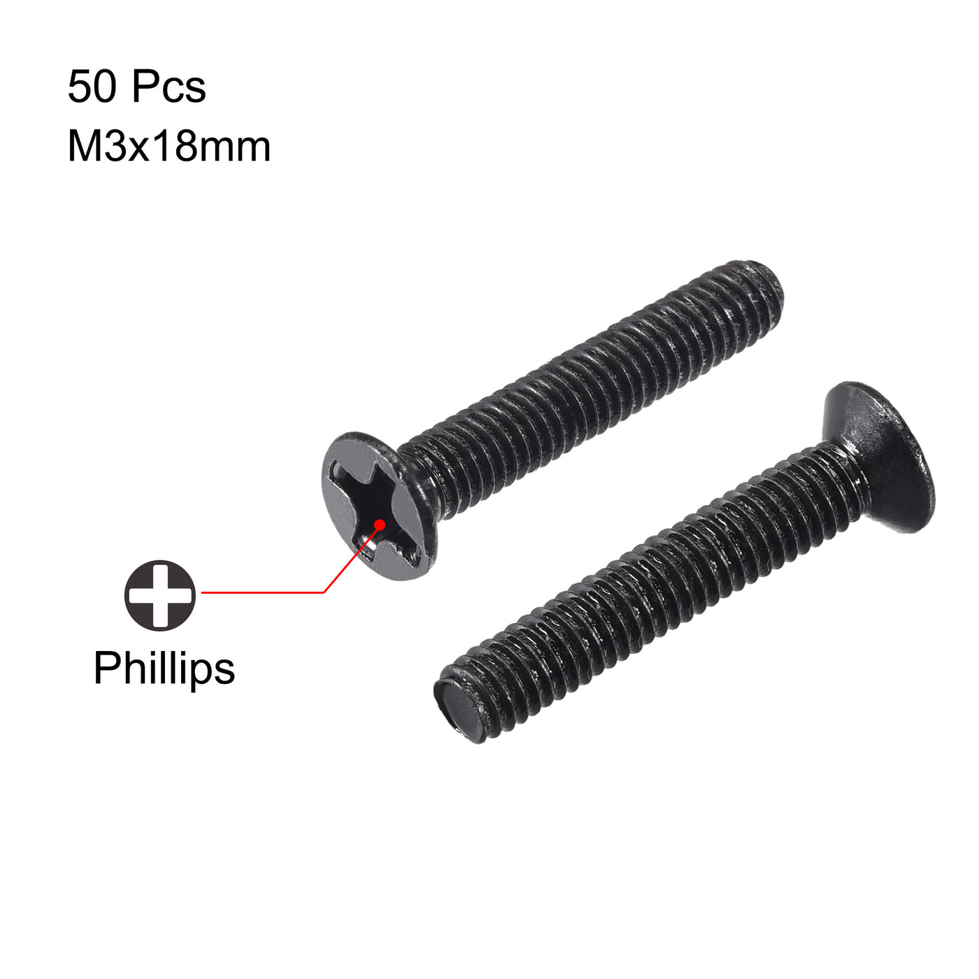 uxcell Uxcell M3 x 18mm Phillips Flat Head Screws Carbon Steel Machine Screws Black for Home Office Computer Case Appliance Equipment 50pcs