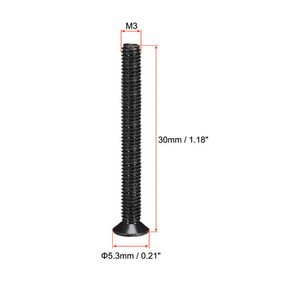 Harfington Uxcell M3 x 30mm Phillips Flat Head Screws Carbon Steel Machine Screws Black for Home Office Computer Case Appliance Equipment 50pcs