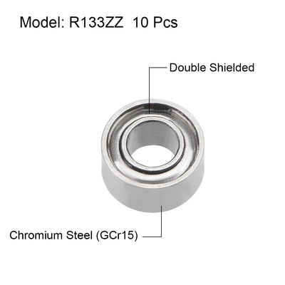 Harfington Uxcell R133ZZ Ball Bearings 3/32x3/16x3/32" Double Shielded Chrome Steel P6 10pcs