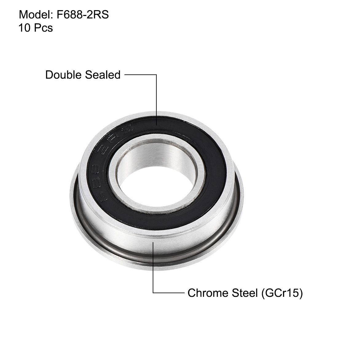 uxcell Uxcell F688-2RS Flange Ball Bearing 8mmx16mmx5mm Double Sealed Bearing 10 Pcs