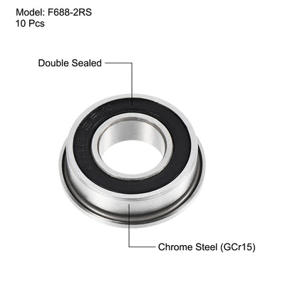 Harfington Uxcell F688-2RS Flange Ball Bearing 8mmx16mmx5mm Double Sealed Bearing 10 Pcs
