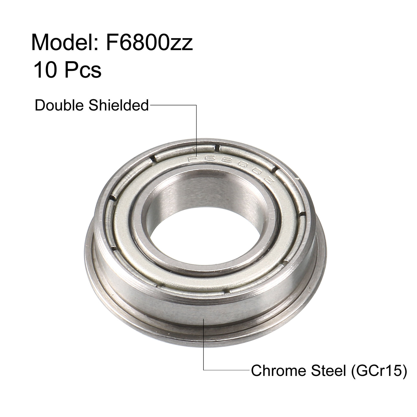 uxcell Uxcell F6800zz Flange Ball Bearing 10x19x5mm Shielded ABEC-3 Chrome Steel Bearings 10pcs