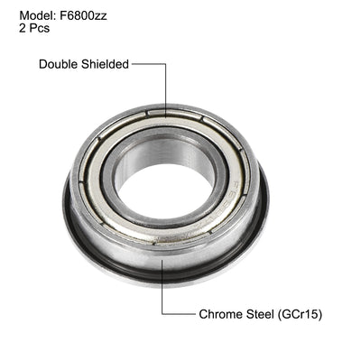Harfington Uxcell F6800zz Flange Ball Bearing 10x19x5mm ABEC-3 Chrome Steel Bearings 2pcs