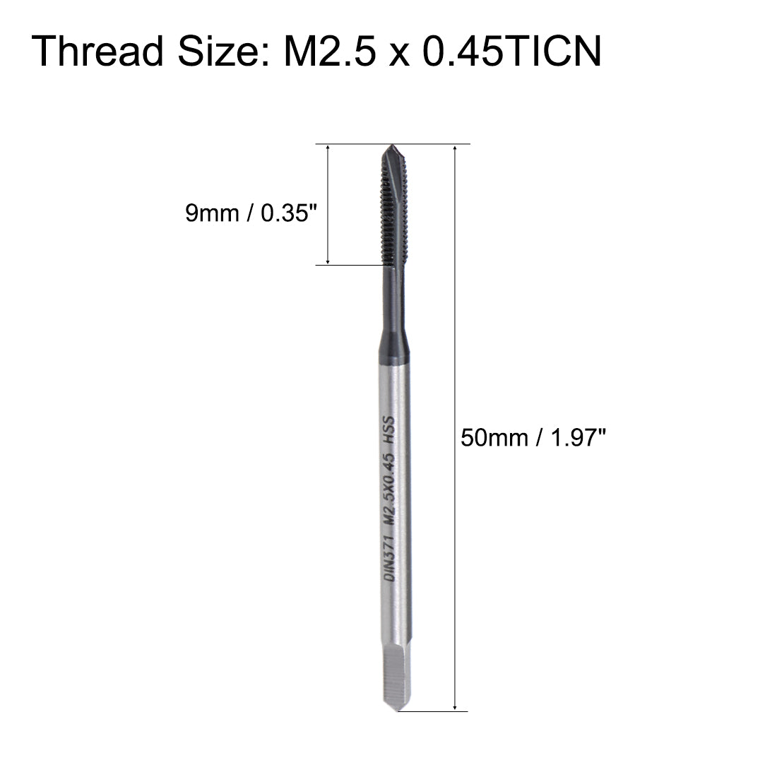 uxcell Uxcell Spiral Point Threading Tap H2 HSS 6542 TICN Coated DIN371/376 2pcs